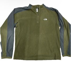 Men’s The North Face Olive Green Grey 1/4 Zip Pullover With Flaws Size Large